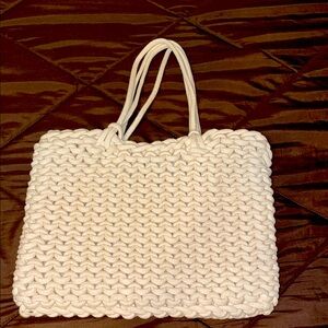 Elegant White Knit Tote Bag